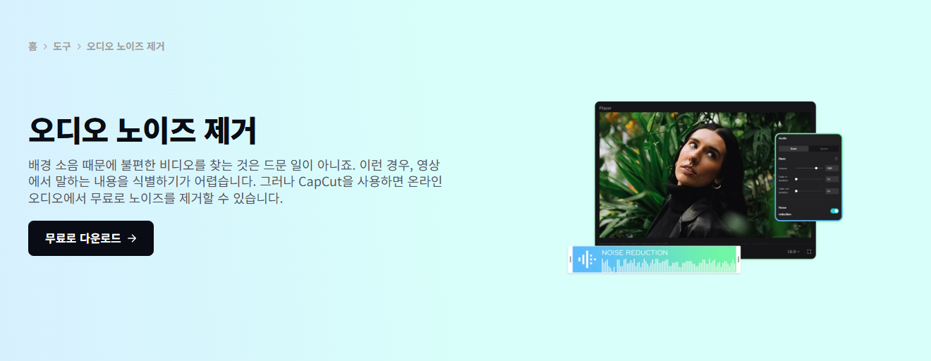 캡컷 공식 오디오 노이즈 제거 화면